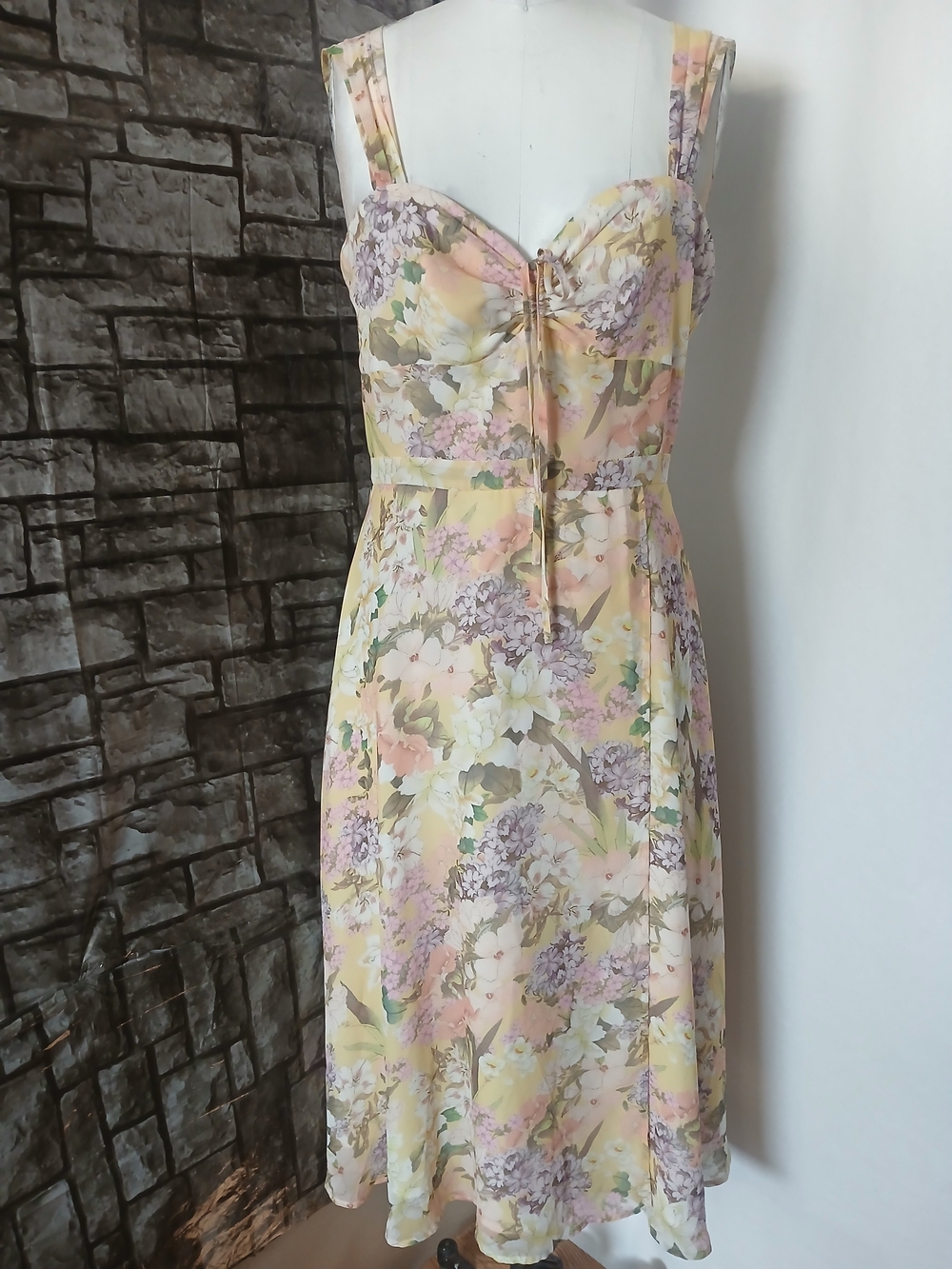 Yumi Kim Pastel Floral Midi Dress in Yellow, Pink & Lavender